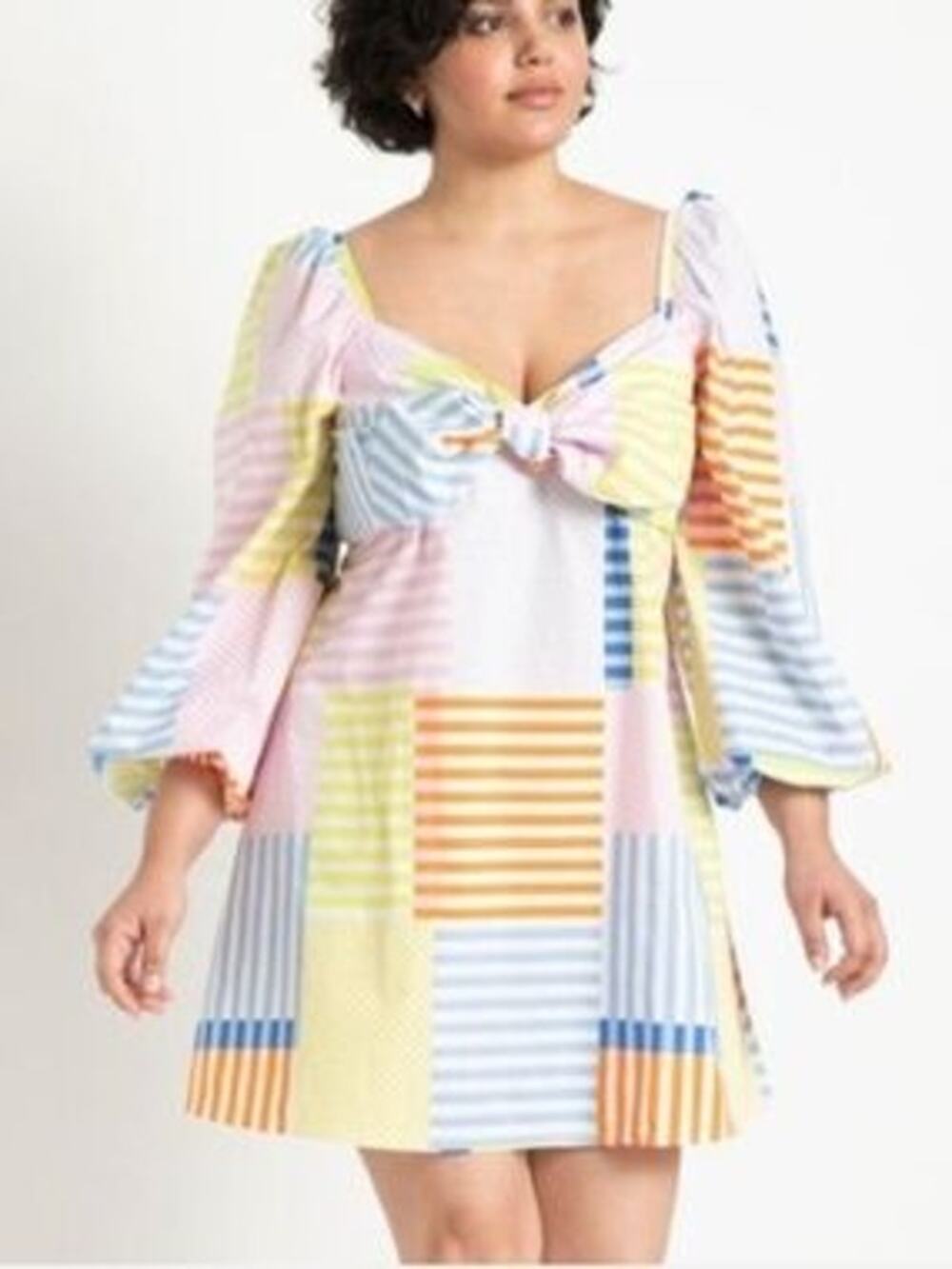 ELOQUII Tie Front Long Sleeve Colorful Dress // 28